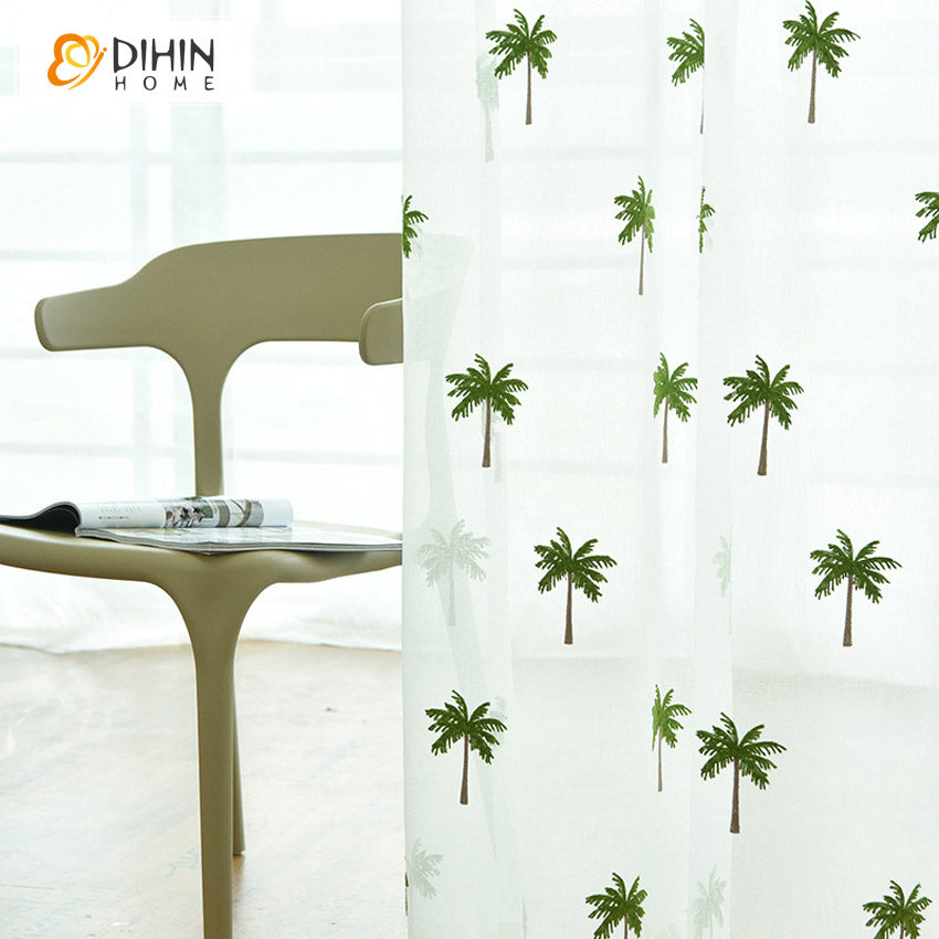 DIHIN HOME Garden Green Trees Emboridered,Sheer Curtain, Grommet Window Curtain for Living Room ,52x63-inch,1 Panel Roman Shades Curtains Window Blinds custom curtains blackout curtains curtains for living room sheer curtains curtain fabric linen curtains kitchen curtains velvet curtains pinch pleat curtains bay window curtains outdoor curtains pleated curtains floral curtains dining room curtains kitchen valances drapes for bedroom patio curtains nursery curtains grommet curtains