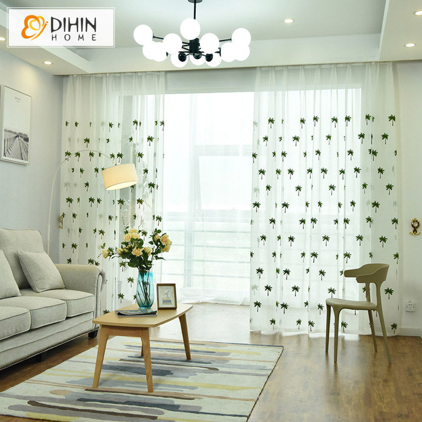 DIHIN HOME Garden Green Trees Emboridered,Sheer Curtain, Grommet Window Curtain for Living Room ,52x63-inch,1 Panel Roman Shades Curtains Window Blinds custom curtains blackout curtains curtains for living room sheer curtains curtain fabric linen curtains kitchen curtains velvet curtains pinch pleat curtains bay window curtains outdoor curtains pleated curtains floral curtains dining room curtains kitchen valances drapes for bedroom patio curtains nursery curtains grommet curtains