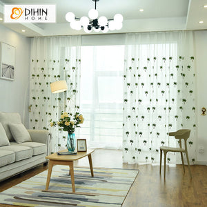 DIHIN HOME Garden Green Trees Emboridered,Sheer Curtain, Grommet Window Curtain for Living Room ,52x63-inch,1 Panel Roman Shades Curtains Window Blinds custom curtains blackout curtains curtains for living room sheer curtains curtain fabric linen curtains kitchen curtains velvet curtains pinch pleat curtains bay window curtains outdoor curtains pleated curtains floral curtains dining room curtains kitchen valances drapes for bedroom patio curtains nursery curtains grommet curtains
