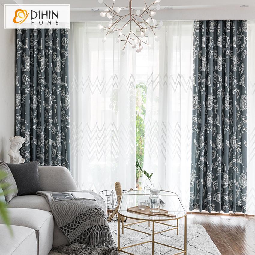 DIHIN HOME Garden Grey Color Printed Curtains ,Blackout Grommet Window Curtain for Living Room ,52x63-inch,1 Panel Roman Shades Curtains Window Blinds custom curtains blackout curtains curtains for living room sheer curtains curtain fabric linen curtains kitchen curtains velvet curtains pinch pleat curtains bay window curtains outdoor curtains pleated curtains floral curtains dining room curtains kitchen valances drapes for bedroom patio curtains nursery curtains grommet curtains