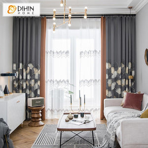 DIHIN HOME Garden Grey Ginkgo Spliced Curtains，Blackout Grommet Window Curtain for Living Room ,52x63-inch,1 Panel Roman Shades Curtains Window Blinds custom curtains blackout curtains curtains for living room sheer curtains curtain fabric linen curtains kitchen curtains velvet curtains pinch pleat curtains bay window curtains outdoor curtains pleated curtains floral curtains dining room curtains kitchen valances drapes for bedroom patio curtains nursery curtains grommet curtains