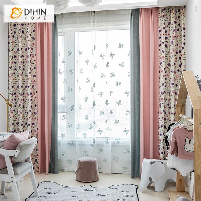 DIHIN HOME Garden Grey Pink Fabric Colorful Flowers Printed,Blackout Grommet Window Curtain for Living Room ,52x63-inch,1 Panel Roman Shades Curtains Window Blinds custom curtains blackout curtains curtains for living room sheer curtains curtain fabric linen curtains kitchen curtains velvet curtains pinch pleat curtains bay window curtains outdoor curtains pleated curtains floral curtains dining room curtains kitchen valances drapes for bedroom patio curtains nursery curtains grommet curtains