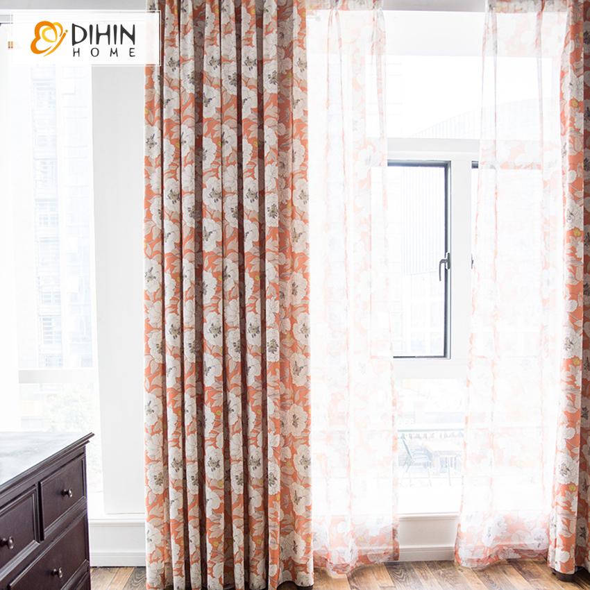DIHIN HOME Garden High Quality Cotton Linen Printing Curtain,Blackout Curtains Grommet Window Curtain for Living Room ,52x84-inch,1 Panel Curtains custom curtains blackout curtains curtains for living room curtain fabric linen curtains