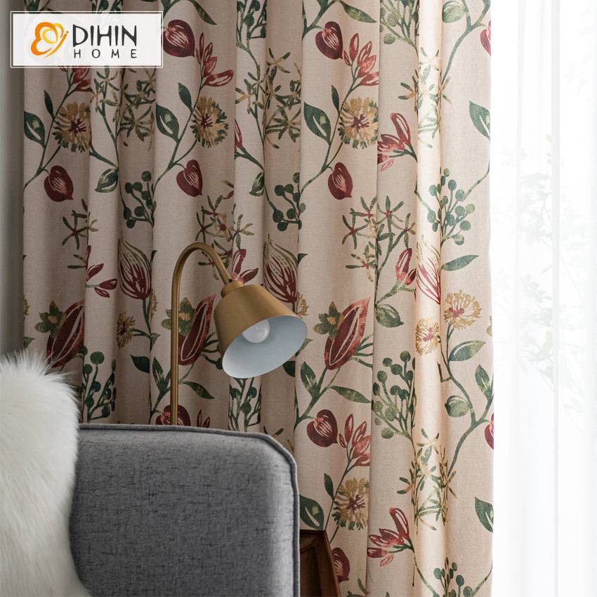 DIHIN HOME Garden Leaves and Flowers Printed Curtains,Blackout Grommet Window Curtain for Living Room ,52x63-inch,1 Panel Roman Shades Curtains Window Blinds custom curtains blackout curtains curtains for living room sheer curtains curtain fabric linen curtains kitchen curtains velvet curtains pinch pleat curtains bay window curtains outdoor curtains pleated curtains floral curtains dining room curtains kitchen valances drapes for bedroom patio curtains nursery curtains grommet curtains