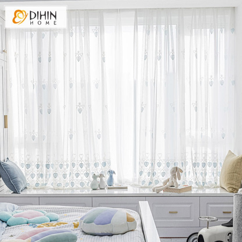 DIHIN HOME Garden Leaves Embroidered,Grommet Window Sheer Curtain for Living Room ,52x63-inch,1 Panel Roman Shades Curtains Window Blinds custom curtains blackout curtains curtains for living room sheer curtains curtain fabric linen curtains kitchen curtains velvet curtains pinch pleat curtains bay window curtains outdoor curtains pleated curtains floral curtains dining room curtains kitchen valances drapes for bedroom patio curtains nursery curtains grommet curtains