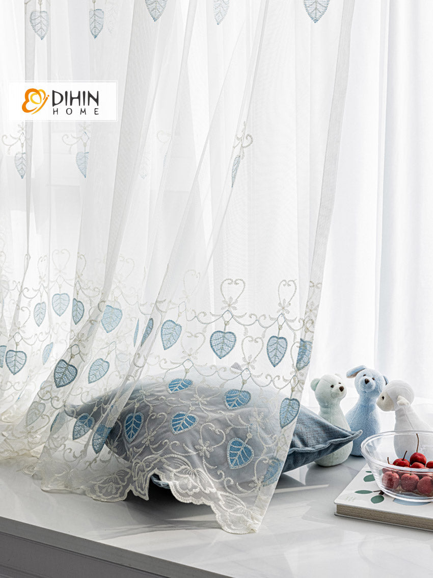 DIHIN HOME Garden Leaves Embroidered,Grommet Window Sheer Curtain for Living Room ,52x63-inch,1 Panel Roman Shades Curtains Window Blinds custom curtains blackout curtains curtains for living room sheer curtains curtain fabric linen curtains kitchen curtains velvet curtains pinch pleat curtains bay window curtains outdoor curtains pleated curtains floral curtains dining room curtains kitchen valances drapes for bedroom patio curtains nursery curtains grommet curtains