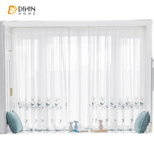 DIHIN HOME Garden Leaves Embroidered,Grommet Window Sheer Curtain for Living Room ,52x63-inch,1 Panel Roman Shades Curtains Window Blinds custom curtains blackout curtains curtains for living room sheer curtains curtain fabric linen curtains kitchen curtains velvet curtains pinch pleat curtains bay window curtains outdoor curtains pleated curtains floral curtains dining room curtains kitchen valances drapes for bedroom patio curtains nursery curtains grommet curtains
