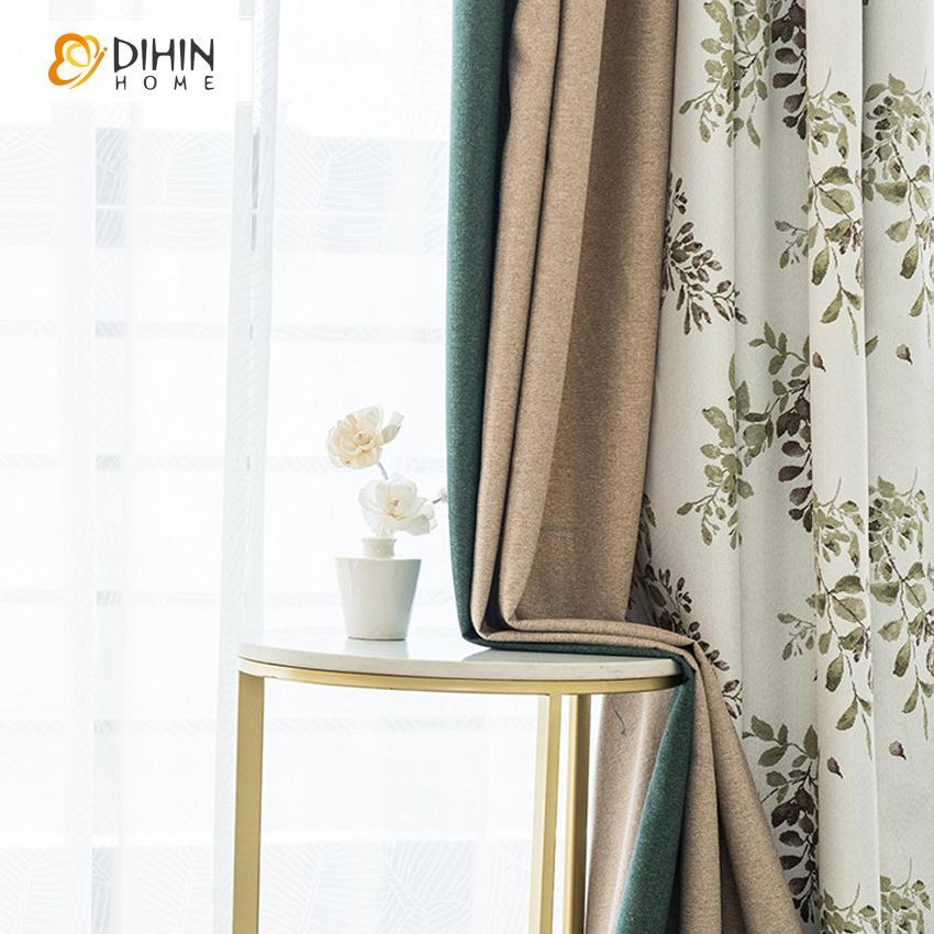 DIHIN HOME Garden Leaves Printed Spliced Curtains，Blackout Grommet Window Curtain for Living Room ,52x63-inch,1 Panel Roman Shades Curtains Window Blinds custom curtains blackout curtains curtains for living room sheer curtains curtain fabric linen curtains kitchen curtains velvet curtains pinch pleat curtains bay window curtains outdoor curtains pleated curtains floral curtains dining room curtains kitchen valances drapes for bedroom patio curtains nursery curtains grommet curtains