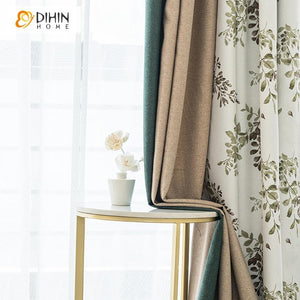 DIHIN HOME Garden Leaves Printed Spliced Curtains，Blackout Grommet Window Curtain for Living Room ,52x63-inch,1 Panel Roman Shades Curtains Window Blinds custom curtains blackout curtains curtains for living room sheer curtains curtain fabric linen curtains kitchen curtains velvet curtains pinch pleat curtains bay window curtains outdoor curtains pleated curtains floral curtains dining room curtains kitchen valances drapes for bedroom patio curtains nursery curtains grommet curtains