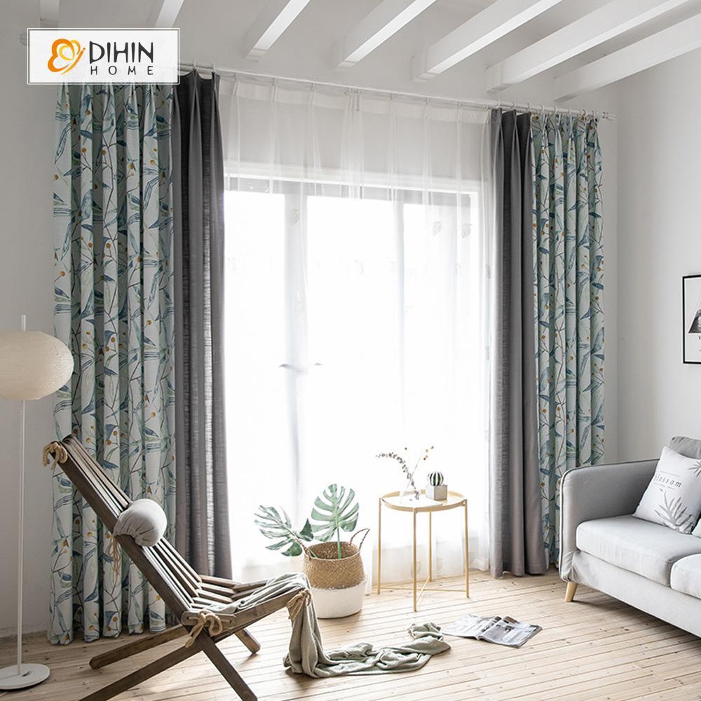 DIHIN HOME Garden Leaves Spliced Curtains，Blackout Grommet Window Curtain for Living Room ,52x63-inch,1 Panel Roman Shades Curtains Window Blinds custom curtains blackout curtains curtains for living room sheer curtains curtain fabric linen curtains kitchen curtains velvet curtains pinch pleat curtains bay window curtains outdoor curtains pleated curtains floral curtains dining room curtains kitchen valances drapes for bedroom patio curtains nursery curtains grommet curtains