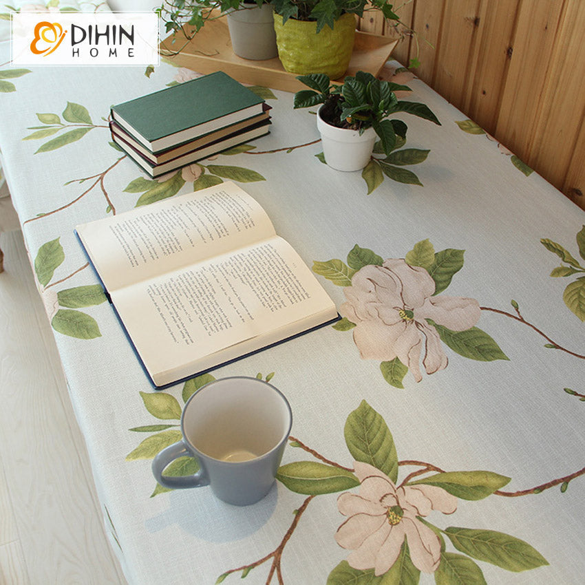 DIHIN HOME Garden Light Blue Color Foral Tablecloth For Rectangle Tables,Custom Washed Linen Tablecloth,Handmade Rectangle Table Cover Roman Shades Curtains Window Blinds custom curtains blackout curtains curtains for living room sheer curtains curtain fabric linen curtains kitchen curtains velvet curtains pinch pleat curtains bay window curtains outdoor curtains pleated curtains floral curtains dining room curtains kitchen valances drapes for bedroom patio curtains nursery curtains grommet curtains