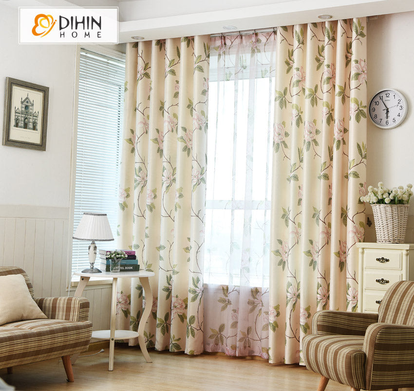 DIHIN HOME Garden Natural Flowers Printed,Blackout Curtains Grommet Window Curtain for Living Room ,52x63-inch,1 Panel Roman Shades Curtains Window Blinds custom curtains blackout curtains curtains for living room sheer curtains curtain fabric linen curtains kitchen curtains velvet curtains pinch pleat curtains bay window curtains outdoor curtains pleated curtains floral curtains dining room curtains kitchen valances drapes for bedroom patio curtains nursery curtains grommet curtains