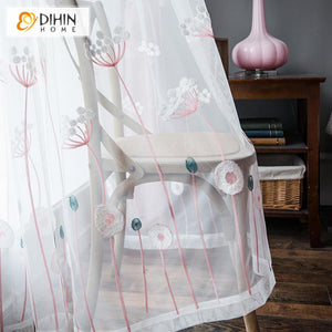 DIHIN HOME Garden Pink Color Embroidered Curtain,Blackout Curtains Grommet Window Curtain for Living Room ,52x63-inch,1 Panel Roman Shades Curtains Window Blinds custom curtains blackout curtains curtains for living room sheer curtains curtain fabric linen curtains kitchen curtains velvet curtains pinch pleat curtains bay window curtains outdoor curtains pleated curtains floral curtains dining room curtains kitchen valances drapes for bedroom patio curtains nursery curtains grommet curtains