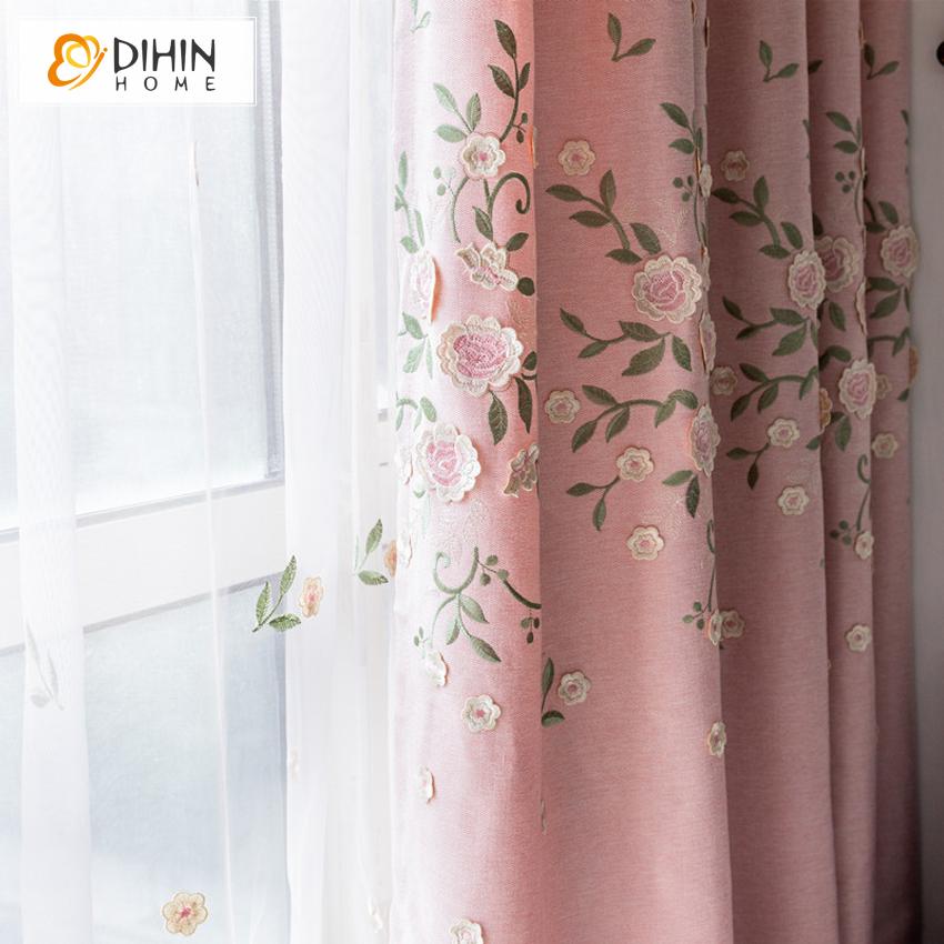 DIHIN HOME Garden Pink Color Luxury Embroidered Valance ,Blackout Curtains Grommet Window Curtain for Living Room ,52x84-inch,1 Panel Roman Shades Curtains Window Blinds custom curtains blackout curtains curtains for living room sheer curtains curtain fabric linen curtains kitchen curtains velvet curtains pinch pleat curtains bay window curtains outdoor curtains pleated curtains floral curtains dining room curtains kitchen valances drapes for bedroom patio curtains nursery curtains grommet curtains
