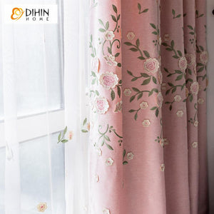 DIHIN HOME Garden Pink Color Luxury Embroidered Valance ,Blackout Curtains Grommet Window Curtain for Living Room ,52x84-inch,1 Panel Roman Shades Curtains Window Blinds custom curtains blackout curtains curtains for living room sheer curtains curtain fabric linen curtains kitchen curtains velvet curtains pinch pleat curtains bay window curtains outdoor curtains pleated curtains floral curtains dining room curtains kitchen valances drapes for bedroom patio curtains nursery curtains grommet curtains