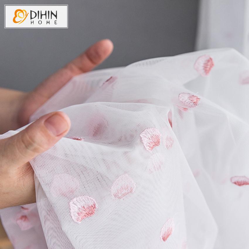 DIHIN HOME Garden Pink Petals Embroidered,Sheer Curtain,Grommet Window Curtain for Living Room ,52x63-inch,1 Panel Roman Shades Curtains Window Blinds custom curtains blackout curtains curtains for living room sheer curtains curtain fabric linen curtains kitchen curtains velvet curtains pinch pleat curtains bay window curtains outdoor curtains pleated curtains floral curtains dining room curtains kitchen valances drapes for bedroom patio curtains nursery curtains grommet curtains