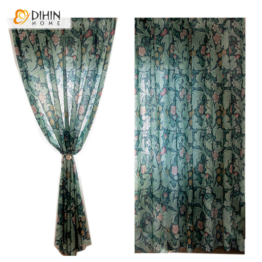 DIHIN HOME Garden Retro Green Leaves Cotton Linen Printed,Blackout Grommet Window Curtain for Living Room ,52x63-inch,1 Panel Roman Shades Curtains Window Blinds custom curtains blackout curtains curtains for living room sheer curtains curtain fabric linen curtains kitchen curtains velvet curtains pinch pleat curtains bay window curtains outdoor curtains pleated curtains floral curtains dining room curtains kitchen valances drapes for bedroom patio curtains nursery curtains grommet curtains