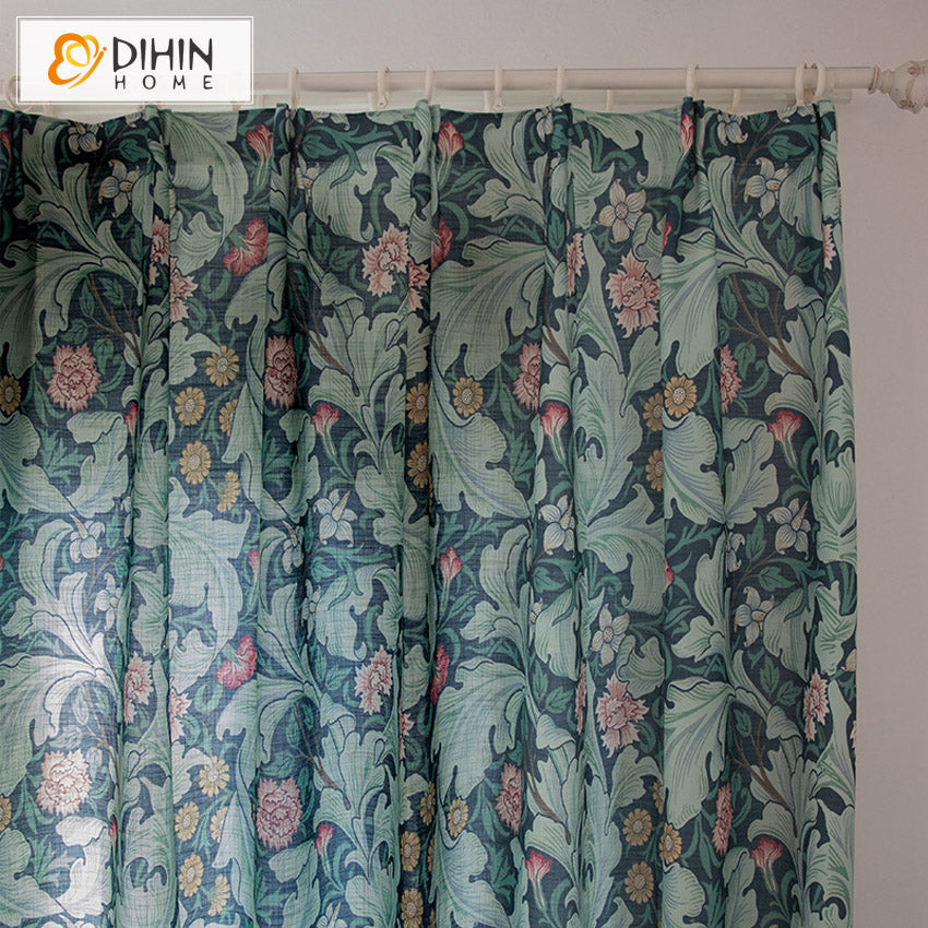 DIHIN HOME Garden Retro Green Leaves Cotton Linen Printed,Blackout Grommet Window Curtain for Living Room ,52x63-inch,1 Panel Roman Shades Curtains Window Blinds custom curtains blackout curtains curtains for living room sheer curtains curtain fabric linen curtains kitchen curtains velvet curtains pinch pleat curtains bay window curtains outdoor curtains pleated curtains floral curtains dining room curtains kitchen valances drapes for bedroom patio curtains nursery curtains grommet curtains