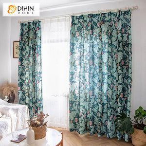 DIHIN HOME Garden Retro Green Leaves Cotton Linen Printed,Blackout Grommet Window Curtain for Living Room ,52x63-inch,1 Panel Roman Shades Curtains Window Blinds custom curtains blackout curtains curtains for living room sheer curtains curtain fabric linen curtains kitchen curtains velvet curtains pinch pleat curtains bay window curtains outdoor curtains pleated curtains floral curtains dining room curtains kitchen valances drapes for bedroom patio curtains nursery curtains grommet curtains