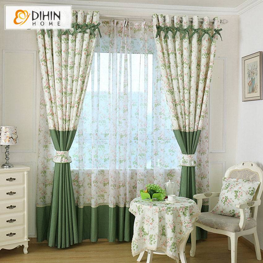 DIHIN HOME Garden Small Flowers Cotton Linen Printed,Blackout Grommet Window Curtain for Living Room ,52x63-inch,1 Panel Roman Shades Curtains Window Blinds custom curtains blackout curtains curtains for living room sheer curtains curtain fabric linen curtains kitchen curtains velvet curtains pinch pleat curtains bay window curtains outdoor curtains pleated curtains floral curtains dining room curtains kitchen valances drapes for bedroom patio curtains nursery curtains grommet curtains