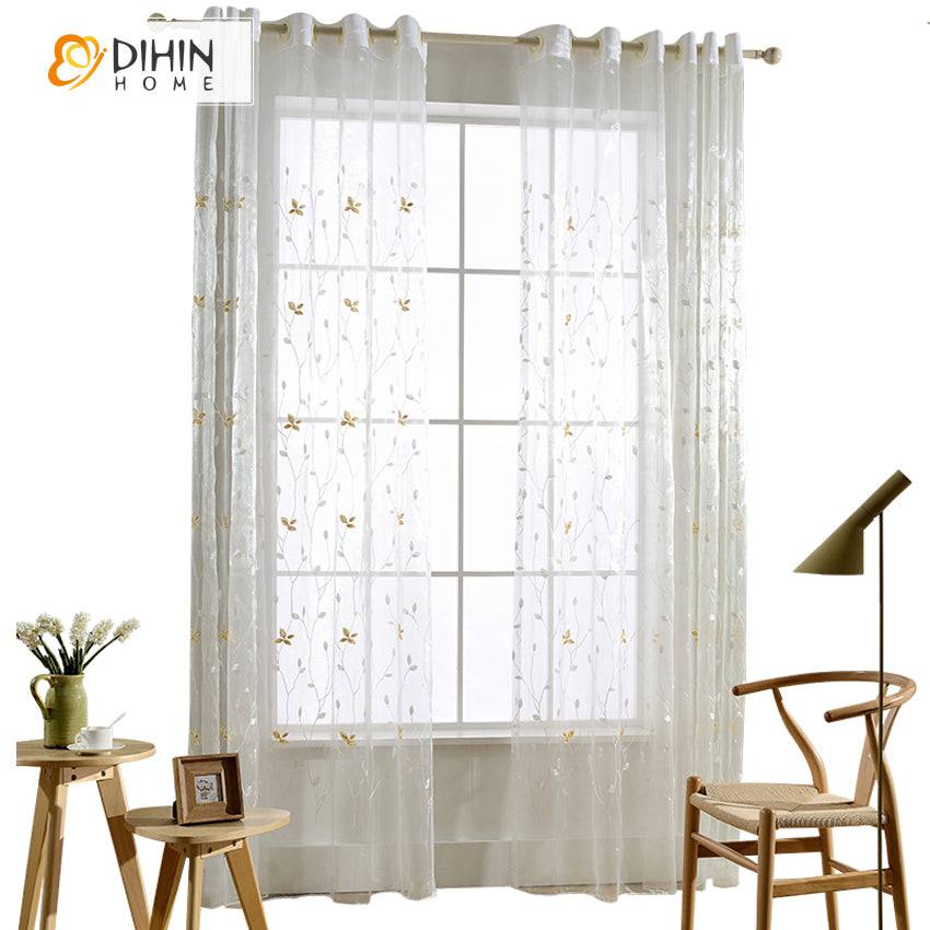 DIHIN HOME Garden Twigs Embroidered Sheer Curtain,Grommet Window Curtain for Living Room ,52x63-inch,1 Panel Roman Shades Curtains Window Blinds custom curtains blackout curtains curtains for living room sheer curtains curtain fabric linen curtains kitchen curtains velvet curtains pinch pleat curtains bay window curtains outdoor curtains pleated curtains floral curtains dining room curtains kitchen valances drapes for bedroom patio curtains nursery curtains grommet curtains