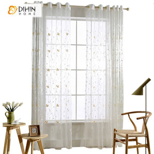 DIHIN HOME Garden Twigs Embroidered Sheer Curtain,Grommet Window Curtain for Living Room ,52x63-inch,1 Panel Roman Shades Curtains Window Blinds custom curtains blackout curtains curtains for living room sheer curtains curtain fabric linen curtains kitchen curtains velvet curtains pinch pleat curtains bay window curtains outdoor curtains pleated curtains floral curtains dining room curtains kitchen valances drapes for bedroom patio curtains nursery curtains grommet curtains