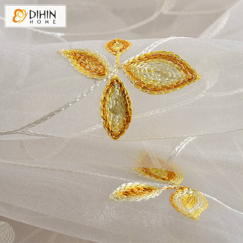 DIHIN HOME Garden Twigs Embroidered Sheer Curtain,Grommet Window Curtain for Living Room ,52x63-inch,1 Panel Roman Shades Curtains Window Blinds custom curtains blackout curtains curtains for living room sheer curtains curtain fabric linen curtains kitchen curtains velvet curtains pinch pleat curtains bay window curtains outdoor curtains pleated curtains floral curtains dining room curtains kitchen valances drapes for bedroom patio curtains nursery curtains grommet curtains