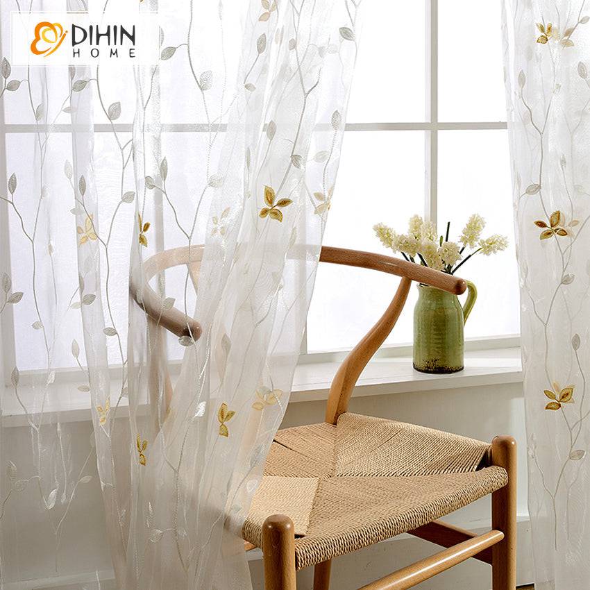 DIHIN HOME Garden Twigs Embroidered Sheer Curtain,Grommet Window Curtain for Living Room ,52x63-inch,1 Panel Roman Shades Curtains Window Blinds custom curtains blackout curtains curtains for living room sheer curtains curtain fabric linen curtains kitchen curtains velvet curtains pinch pleat curtains bay window curtains outdoor curtains pleated curtains floral curtains dining room curtains kitchen valances drapes for bedroom patio curtains nursery curtains grommet curtains