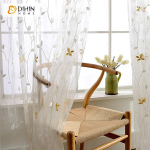 DIHIN HOME Garden Twigs Embroidered Sheer Curtain,Grommet Window Curtain for Living Room ,52x63-inch,1 Panel Roman Shades Curtains Window Blinds custom curtains blackout curtains curtains for living room sheer curtains curtain fabric linen curtains kitchen curtains velvet curtains pinch pleat curtains bay window curtains outdoor curtains pleated curtains floral curtains dining room curtains kitchen valances drapes for bedroom patio curtains nursery curtains grommet curtains