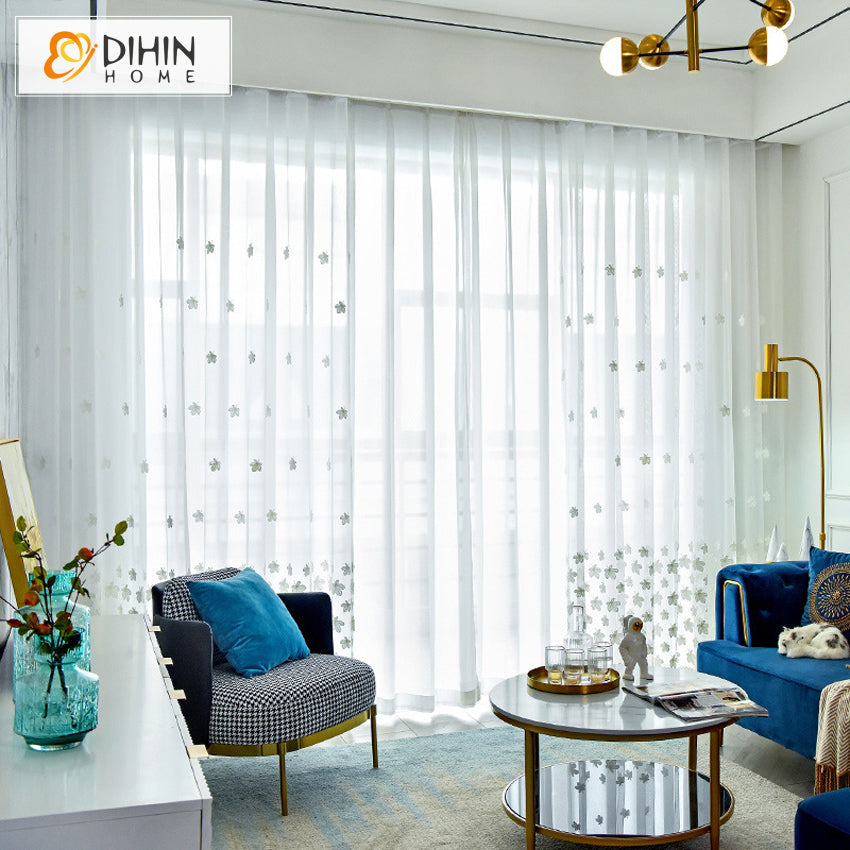 DIHIN HOME Garden White Plants Embroidered Sheer Curtain,Grommet Window Curtain for Living Room ,52x63-inch,1 Panel Roman Shades Curtains Window Blinds custom curtains blackout curtains curtains for living room sheer curtains curtain fabric linen curtains kitchen curtains velvet curtains pinch pleat curtains bay window curtains outdoor curtains pleated curtains floral curtains dining room curtains kitchen valances drapes for bedroom patio curtains nursery curtains grommet curtains