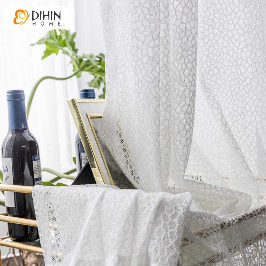 DIHIN HOME Geometric Cutout Embroidery,Sheer Curtain, Grommet Window Curtain for Living Room ,52x63-inch,1 Panel Roman Shades Curtains Window Blinds custom curtains blackout curtains curtains for living room sheer curtains curtain fabric linen curtains kitchen curtains velvet curtains pinch pleat curtains bay window curtains outdoor curtains pleated curtains floral curtains dining room curtains kitchen valances drapes for bedroom patio curtains nursery curtains grommet curtains