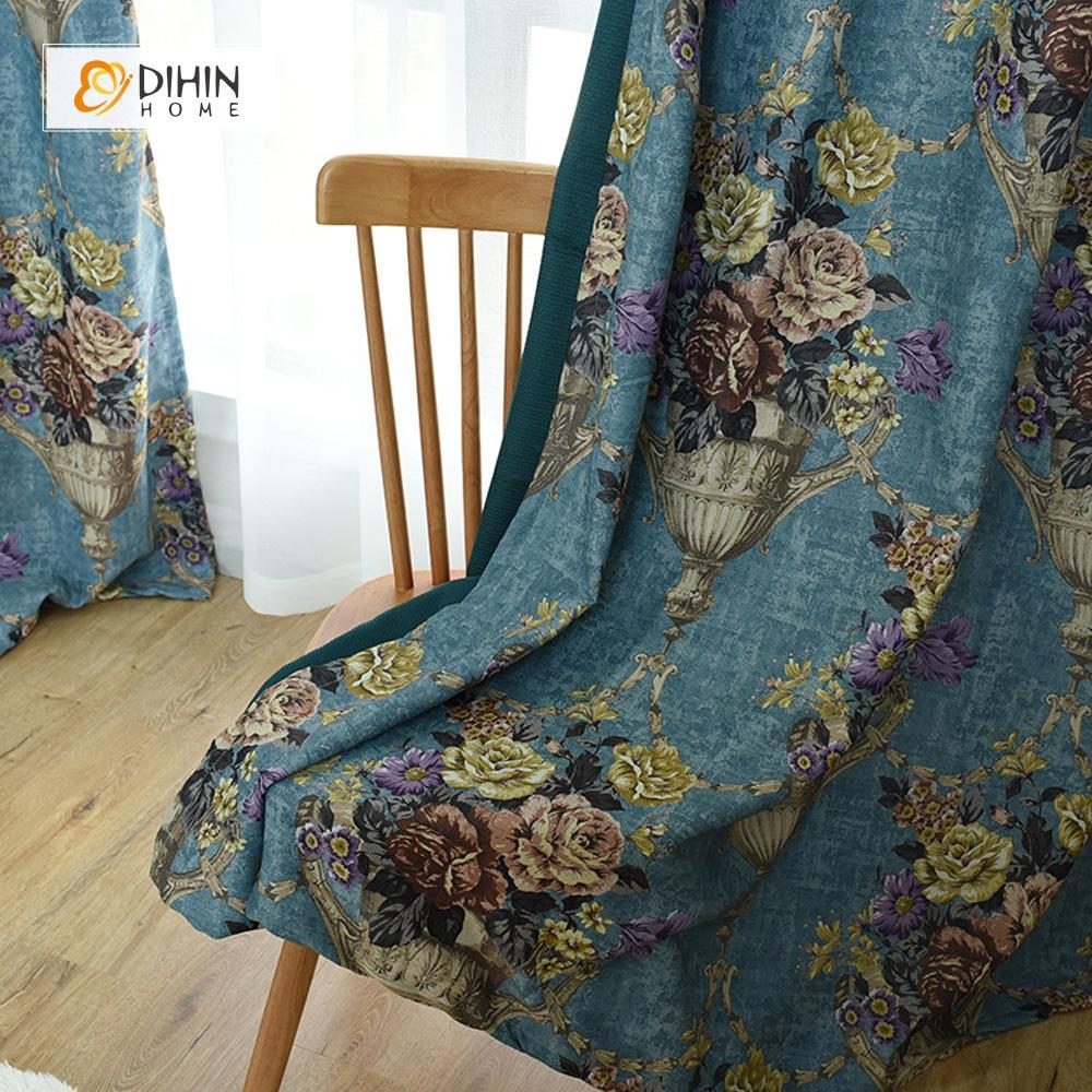 DIHIN HOME Glass of Flowers Printed，Blackout Grommet Window Curtain for Living Room ,52x63-inch,1 Panel Roman Shades Curtains Window Blinds custom curtains blackout curtains curtains for living room sheer curtains curtain fabric linen curtains kitchen curtains velvet curtains pinch pleat curtains bay window curtains outdoor curtains pleated curtains floral curtains dining room curtains kitchen valances drapes for bedroom patio curtains nursery curtains grommet curtains