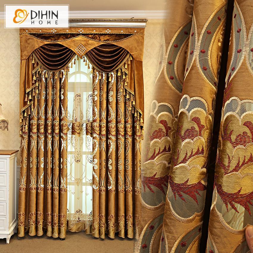 DIHIN HOME Golden Color Customized Embroirdered Valance ,Blackout Curtains Grommet Window Curtain for Living Room ,52x84-inch,1 Panel Roman Shades Curtains Window Blinds custom curtains blackout curtains curtains for living room sheer curtains curtain fabric linen curtains kitchen curtains velvet curtains pinch pleat curtains bay window curtains outdoor curtains pleated curtains floral curtains dining room curtains kitchen valances drapes for bedroom patio curtains nursery curtains grommet curtains