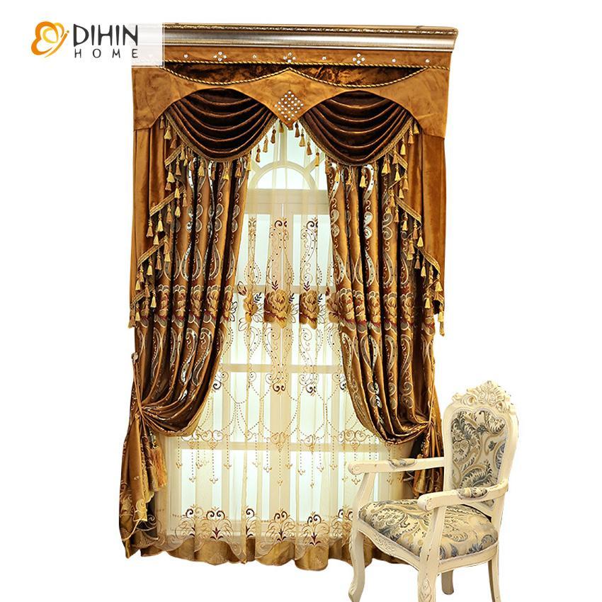DIHIN HOME Golden Color Customized Embroirdered Valance ,Blackout Curtains Grommet Window Curtain for Living Room ,52x84-inch,1 Panel Roman Shades Curtains Window Blinds custom curtains blackout curtains curtains for living room sheer curtains curtain fabric linen curtains kitchen curtains velvet curtains pinch pleat curtains bay window curtains outdoor curtains pleated curtains floral curtains dining room curtains kitchen valances drapes for bedroom patio curtains nursery curtains grommet curtains