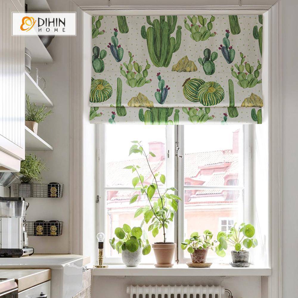 DIHIN HOME Green Cactus Printed Roman Shades ,Easy Install Washable Curtains ,Customized Window Curtain Drape, 24"W X 64"H Roman Shades Curtains Window Blinds custom curtains blackout curtains curtains for living room sheer curtains curtain fabric linen curtains kitchen curtains velvet curtains pinch pleat curtains bay window curtains outdoor curtains pleated curtains floral curtains dining room curtains kitchen valances drapes for bedroom patio curtains nursery curtains grommet curtains
