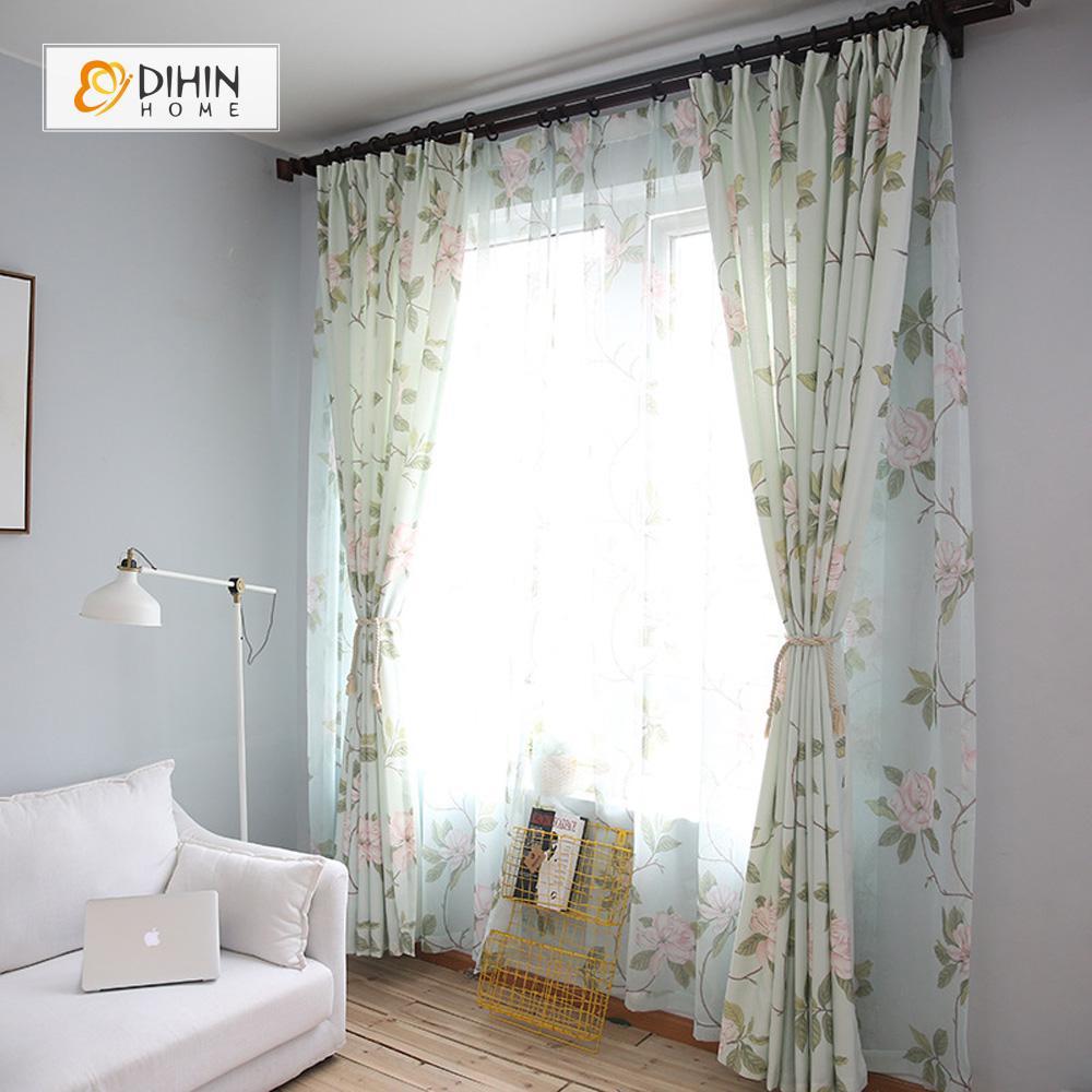 DIHIN HOME Green Leaves Pink Flowers Printed，Blackout Grommet Window Curtain for Living Room ,52x63-inch,1 Panel Roman Shades Curtains Window Blinds custom curtains blackout curtains curtains for living room sheer curtains curtain fabric linen curtains kitchen curtains velvet curtains pinch pleat curtains bay window curtains outdoor curtains pleated curtains floral curtains dining room curtains kitchen valances drapes for bedroom patio curtains nursery curtains grommet curtains