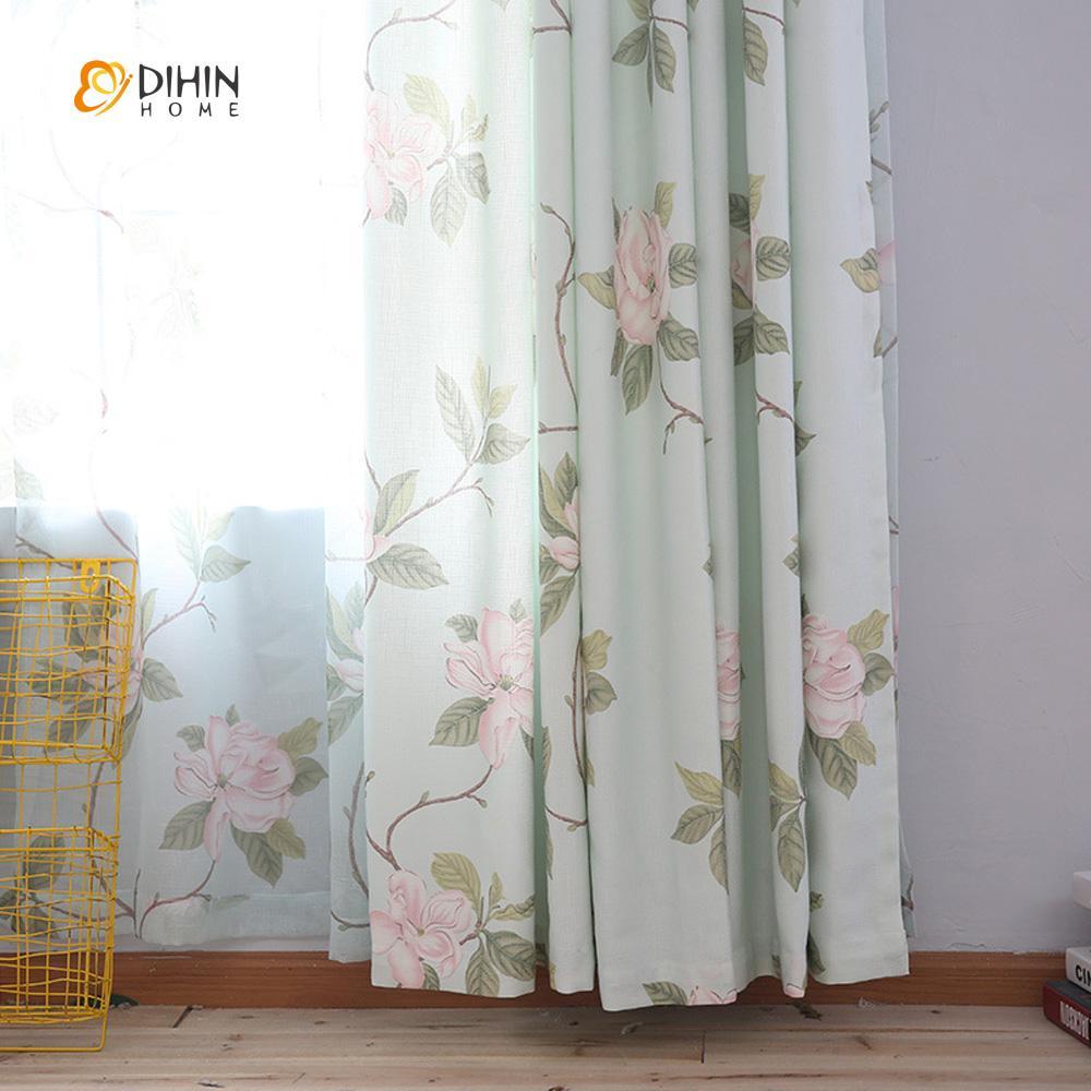DIHIN HOME Green Leaves Pink Flowers Printed，Blackout Grommet Window Curtain for Living Room ,52x63-inch,1 Panel Roman Shades Curtains Window Blinds custom curtains blackout curtains curtains for living room sheer curtains curtain fabric linen curtains kitchen curtains velvet curtains pinch pleat curtains bay window curtains outdoor curtains pleated curtains floral curtains dining room curtains kitchen valances drapes for bedroom patio curtains nursery curtains grommet curtains
