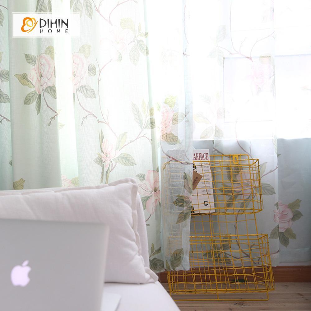 DIHIN HOME Green Leaves Pink Flowers Printed，Blackout Grommet Window Curtain for Living Room ,52x63-inch,1 Panel Roman Shades Curtains Window Blinds custom curtains blackout curtains curtains for living room sheer curtains curtain fabric linen curtains kitchen curtains velvet curtains pinch pleat curtains bay window curtains outdoor curtains pleated curtains floral curtains dining room curtains kitchen valances drapes for bedroom patio curtains nursery curtains grommet curtains