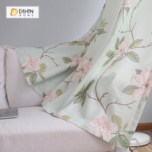 DIHIN HOME Green Leaves Pink Flowers Printed，Blackout Grommet Window Curtain for Living Room ,52x63-inch,1 Panel Roman Shades Curtains Window Blinds custom curtains blackout curtains curtains for living room sheer curtains curtain fabric linen curtains kitchen curtains velvet curtains pinch pleat curtains bay window curtains outdoor curtains pleated curtains floral curtains dining room curtains kitchen valances drapes for bedroom patio curtains nursery curtains grommet curtains