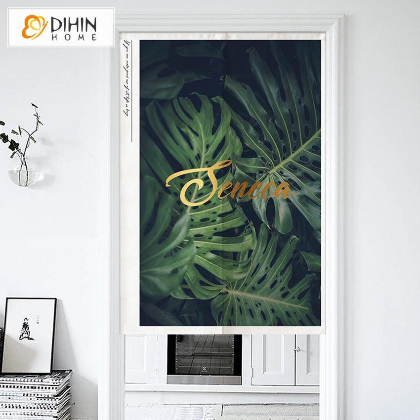 DIHIN HOME Green Leaves Printed Japanese Noren Doorway Curtain Tapestry,Cotton Linen,Door Way Curtain Door Hanging Tapestry,33.5''Wx59''L,1 Panel Roman Shades Window Curtains Curtains Window Blinds Curtains Drapes linen drapery curtains and drapes windows drapes custom curtains blackout curtains curtains for living room window shades sheer curtains curtain fabric window treatments custom drapery