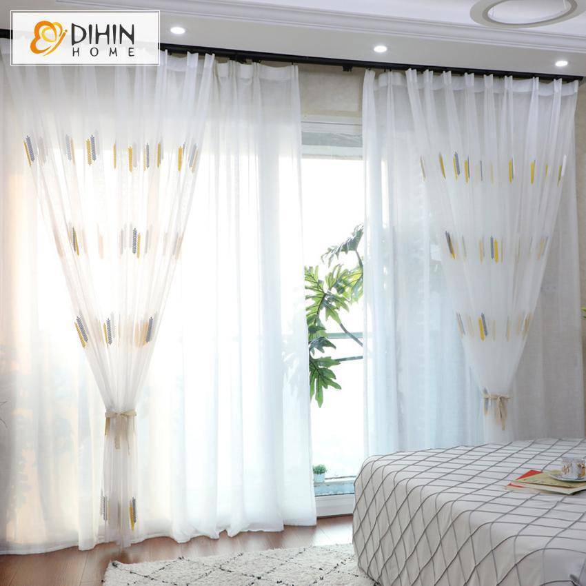 DIHIN HOME Grey and Yellow Pattern Embroidered Sheer Curtain,Blackout Grommet Window Curtain for Living Room ,52x63-inch,1 Panel Roman Shades Curtains Window Blinds custom curtains blackout curtains curtains for living room sheer curtains curtain fabric linen curtains kitchen curtains velvet curtains pinch pleat curtains bay window curtains outdoor curtains pleated curtains floral curtains dining room curtains kitchen valances drapes for bedroom patio curtains nursery curtains grommet curtains