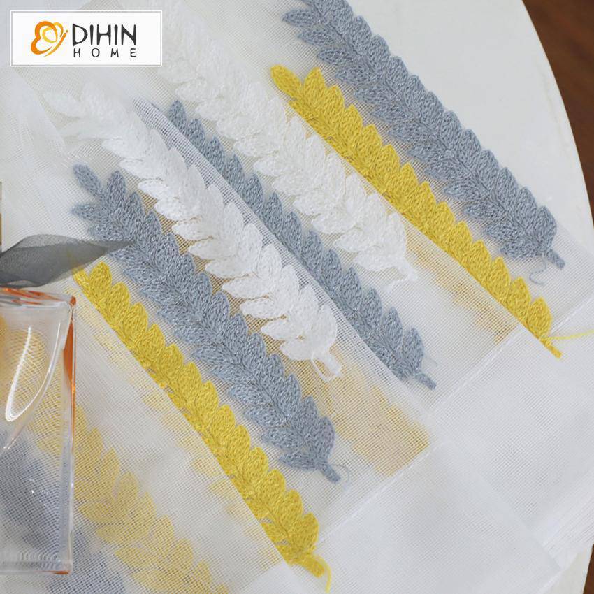 DIHIN HOME Grey and Yellow Pattern Embroidered Sheer Curtain,Blackout Grommet Window Curtain for Living Room ,52x63-inch,1 Panel Roman Shades Curtains Window Blinds custom curtains blackout curtains curtains for living room sheer curtains curtain fabric linen curtains kitchen curtains velvet curtains pinch pleat curtains bay window curtains outdoor curtains pleated curtains floral curtains dining room curtains kitchen valances drapes for bedroom patio curtains nursery curtains grommet curtains