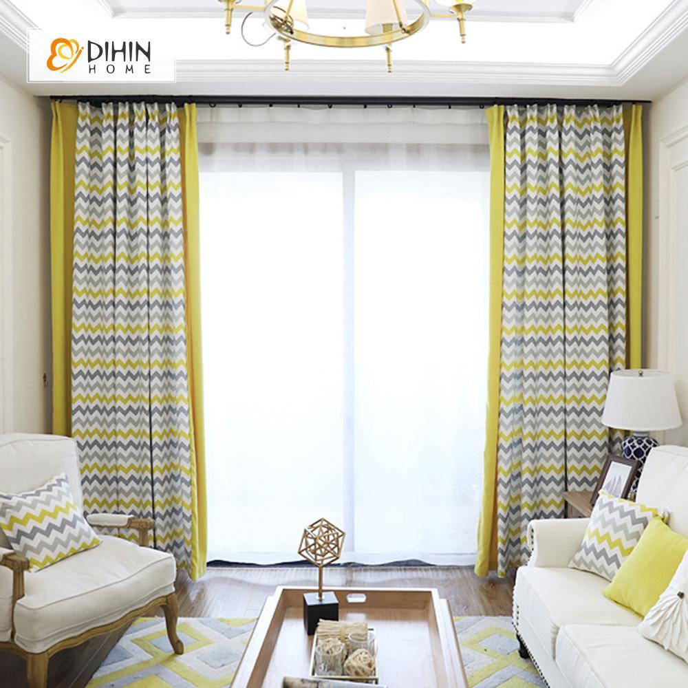 DIHIN HOME Grey and Yellow Wave Printed，Blackout Grommet Window Curtain for Living Room ,52x63-inch,1 Panel Roman Shades Curtains Window Blinds custom curtains blackout curtains curtains for living room sheer curtains curtain fabric linen curtains kitchen curtains velvet curtains pinch pleat curtains bay window curtains outdoor curtains pleated curtains floral curtains dining room curtains kitchen valances drapes for bedroom patio curtains nursery curtains grommet curtains