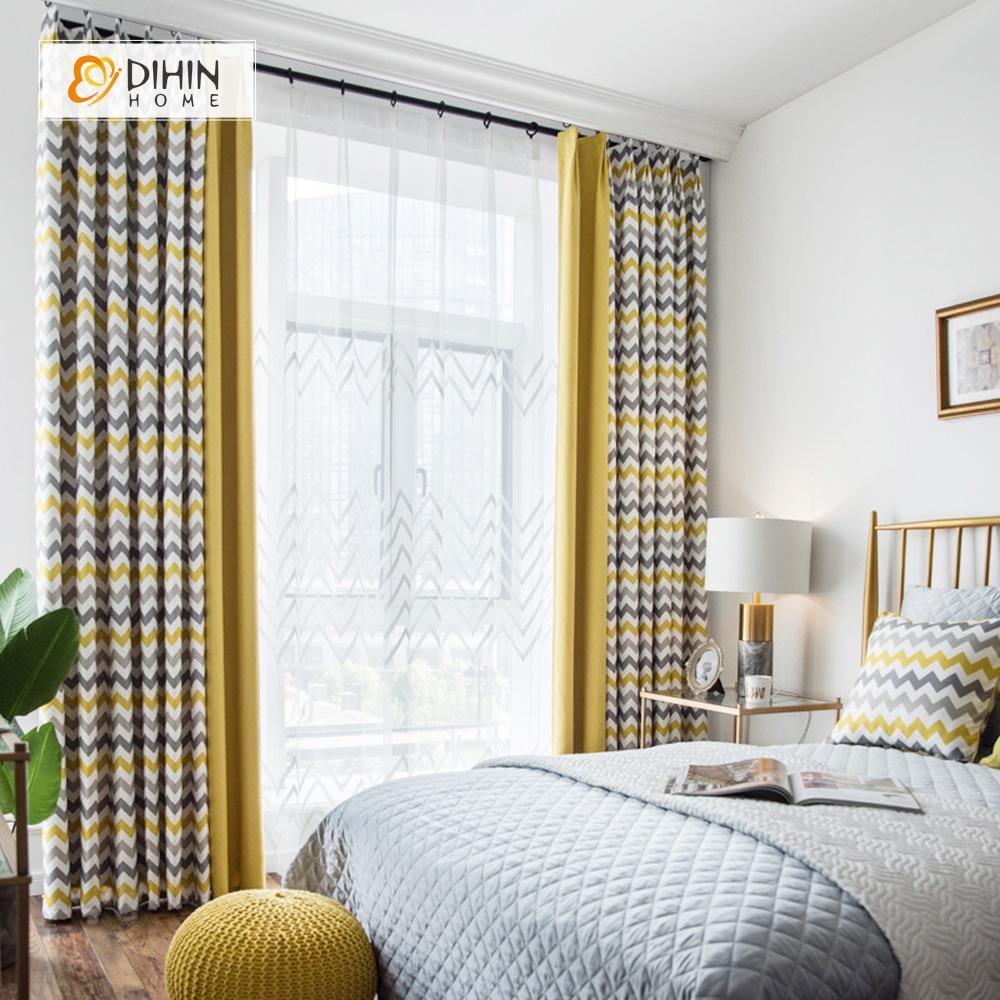DIHIN HOME Grey and Yellow Wave Printed，Blackout Grommet Window Curtain for Living Room ,52x63-inch,1 Panel Roman Shades Curtains Window Blinds custom curtains blackout curtains curtains for living room sheer curtains curtain fabric linen curtains kitchen curtains velvet curtains pinch pleat curtains bay window curtains outdoor curtains pleated curtains floral curtains dining room curtains kitchen valances drapes for bedroom patio curtains nursery curtains grommet curtains