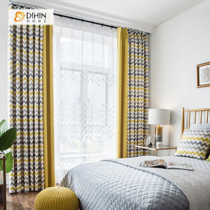 DIHIN HOME Grey and Yellow Wave Printed，Blackout Grommet Window Curtain for Living Room ,52x63-inch,1 Panel Roman Shades Curtains Window Blinds custom curtains blackout curtains curtains for living room sheer curtains curtain fabric linen curtains kitchen curtains velvet curtains pinch pleat curtains bay window curtains outdoor curtains pleated curtains floral curtains dining room curtains kitchen valances drapes for bedroom patio curtains nursery curtains grommet curtains