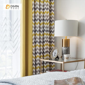DIHIN HOME Grey and Yellow Wave Printed，Blackout Grommet Window Curtain for Living Room ,52x63-inch,1 Panel Roman Shades Curtains Window Blinds custom curtains blackout curtains curtains for living room sheer curtains curtain fabric linen curtains kitchen curtains velvet curtains pinch pleat curtains bay window curtains outdoor curtains pleated curtains floral curtains dining room curtains kitchen valances drapes for bedroom patio curtains nursery curtains grommet curtains