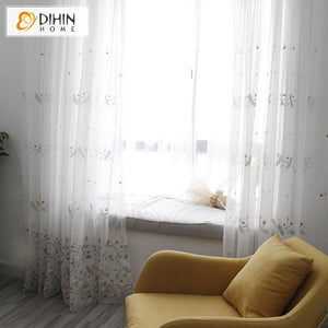 DIHIN HOME Grey Branch Brown FLowers Embroidered Sheer Curtain,Blackout Grommet Window Curtain for Living Room ,52x63-inch,1 Panel Roman Shades Curtains Window Blinds custom curtains blackout curtains curtains for living room sheer curtains curtain fabric linen curtains kitchen curtains velvet curtains pinch pleat curtains bay window curtains outdoor curtains pleated curtains floral curtains dining room curtains kitchen valances drapes for bedroom patio curtains nursery curtains grommet curtains