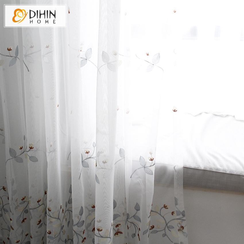 DIHIN HOME Grey Branch Brown FLowers Embroidered Sheer Curtain,Blackout Grommet Window Curtain for Living Room ,52x63-inch,1 Panel Roman Shades Curtains Window Blinds custom curtains blackout curtains curtains for living room sheer curtains curtain fabric linen curtains kitchen curtains velvet curtains pinch pleat curtains bay window curtains outdoor curtains pleated curtains floral curtains dining room curtains kitchen valances drapes for bedroom patio curtains nursery curtains grommet curtains