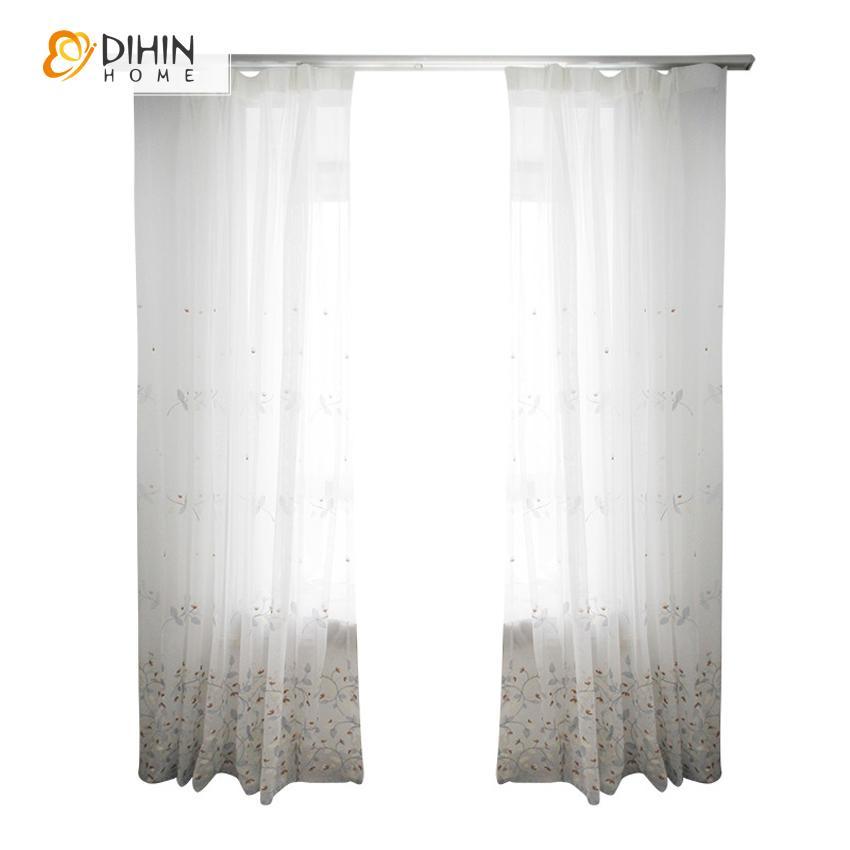 DIHIN HOME Grey Branch Brown FLowers Embroidered Sheer Curtain,Blackout Grommet Window Curtain for Living Room ,52x63-inch,1 Panel Roman Shades Curtains Window Blinds custom curtains blackout curtains curtains for living room sheer curtains curtain fabric linen curtains kitchen curtains velvet curtains pinch pleat curtains bay window curtains outdoor curtains pleated curtains floral curtains dining room curtains kitchen valances drapes for bedroom patio curtains nursery curtains grommet curtains