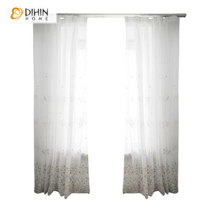 DIHIN HOME Grey Branch Brown FLowers Embroidered Sheer Curtain,Blackout Grommet Window Curtain for Living Room ,52x63-inch,1 Panel Roman Shades Curtains Window Blinds custom curtains blackout curtains curtains for living room sheer curtains curtain fabric linen curtains kitchen curtains velvet curtains pinch pleat curtains bay window curtains outdoor curtains pleated curtains floral curtains dining room curtains kitchen valances drapes for bedroom patio curtains nursery curtains grommet curtains